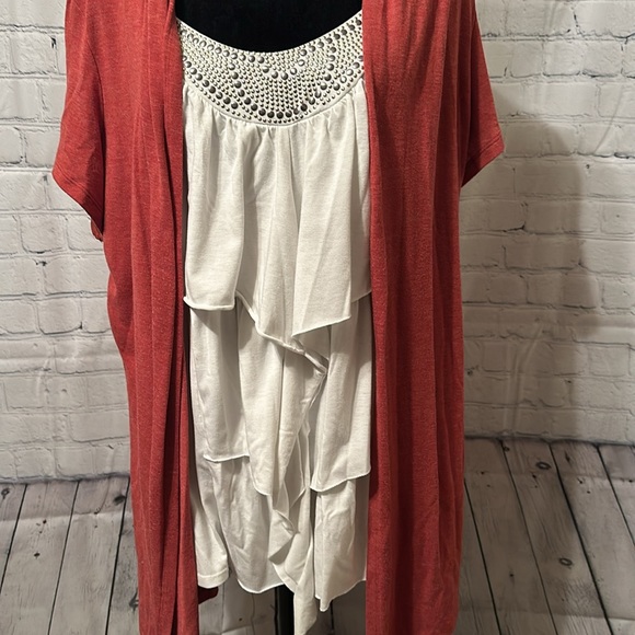 Heart Soul Ruffle Top/Cardigan Combo Blouse 3x - Picture 2 of 11